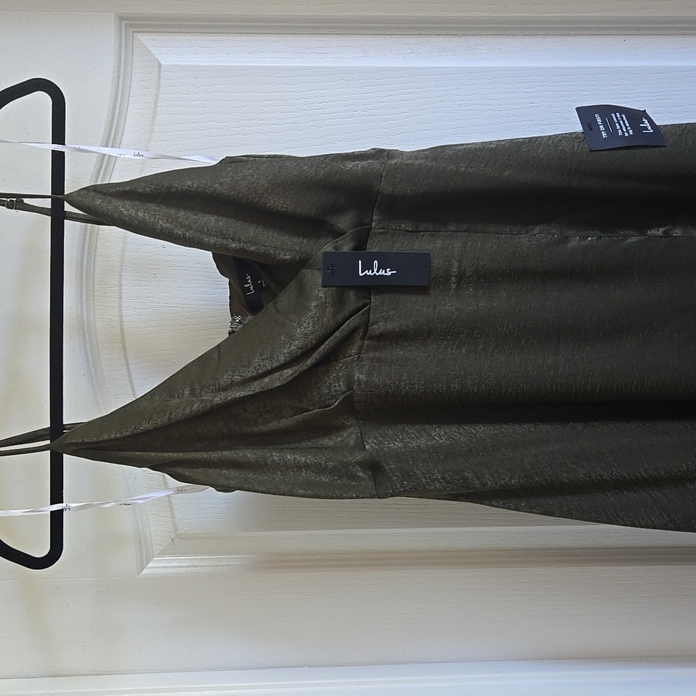 Lulu's Constantine Olive Satin Maxi Slip Dress